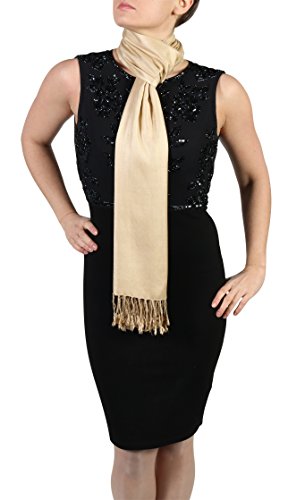 York Shawls Pashmina Chal Bufanda Estola - Acabado de borlas - Percha gratuita – Más de 20 colores - Hecho de mano (Dorado)