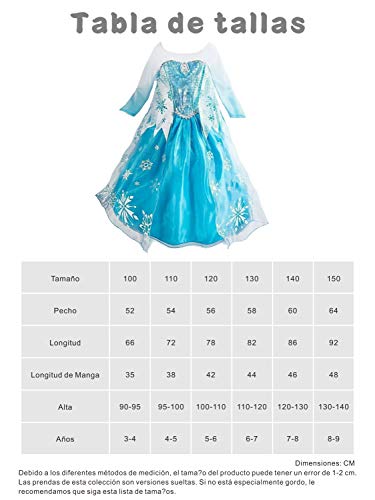 YOSICIL Princesa Disfraz de Princesa Frozen Elsa Disfraces de Princesa Gradiente Fancy Dress Elasticidad niña Lentejuela Impreso Nieve Accesorios con Capas 3-9 años (130CM, Azul)