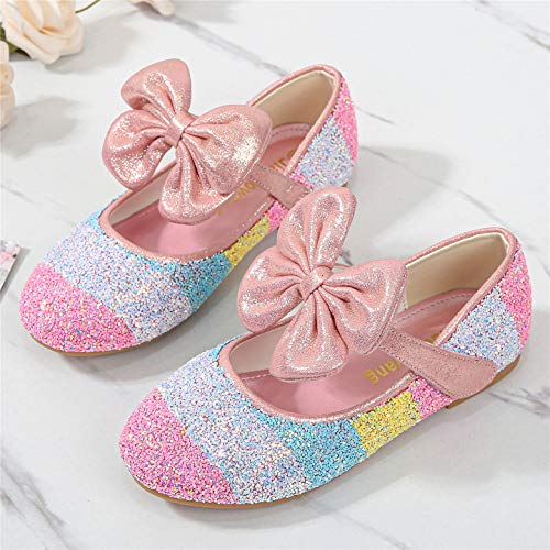 YOSICIL Zapatos de Tacon con Arco para Niñas Zapatillas de Lentejuelas Zapatos de Tango Latino Niña Zapatos de Princesa para Fiesta Regalos Cumpleanos