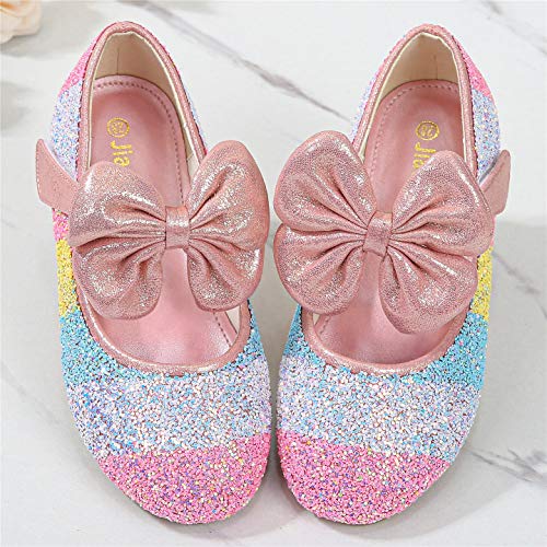 YOSICIL Zapatos de Tacon con Arco para Niñas Zapatillas de Lentejuelas Zapatos de Tango Latino Niña Zapatos de Princesa para Fiesta Regalos Cumpleanos