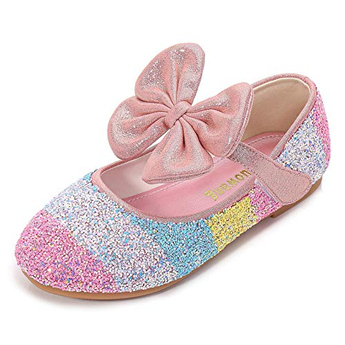 YOSICIL Zapatos de Tacon con Arco para Niñas Zapatillas de Lentejuelas Zapatos de Tango Latino Niña Zapatos de Princesa para Fiesta Regalos Cumpleanos