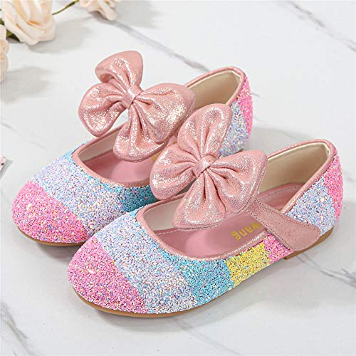 YOSICIL Zapatos de Tacon con Arco para Niñas Zapatillas de Lentejuelas Zapatos de Tango Latino Niña Zapatos de Princesa para Fiesta Regalos Cumpleanos