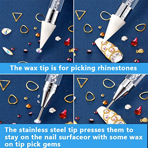 YOTINO 3Pcs Pinceles Uñas Decoracion, 3 Colores Pluma Uñas Strass de Silicona-Blanco, Azul y Rojo, Pincel Uñas Nail Art