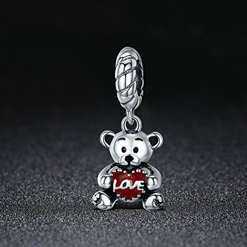 YOUFENG Joyería Amor Corazón Animal Colgante Esmalte Rojo Oso Colgante Abalorio Fit Snake Cadena Pulsera Collares Regalos Cumpleaños