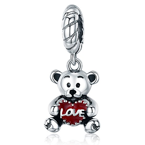 YOUFENG Joyería Amor Corazón Animal Colgante Esmalte Rojo Oso Colgante Abalorio Fit Snake Cadena Pulsera Collares Regalos Cumpleaños