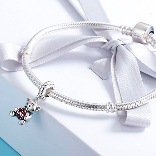 YOUFENG Joyería Amor Corazón Animal Colgante Esmalte Rojo Oso Colgante Abalorio Fit Snake Cadena Pulsera Collares Regalos Cumpleaños