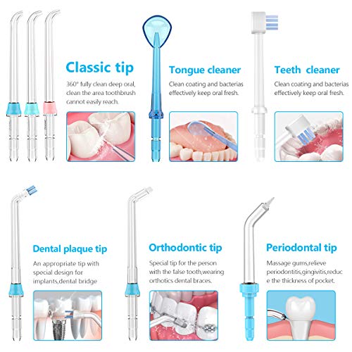 YOUNGDO Irrigador Bucal 600 ML, Irrigador Dental Professional con 10 Ajustes de Presión del Agua y 8 Boquillas Multifuncionales, para Cuidado y Limpieza Dental de Toda La Familia Aprobado por la FDA