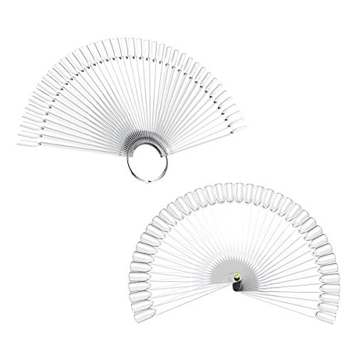 YoungRich Juego de 2 Unidades de 100 Uñas Postizas con Forma de Abanico para Decoración de Uñas con Tornillo de Anillo de Metal para Bricolaje Diseño de Gel Transparente