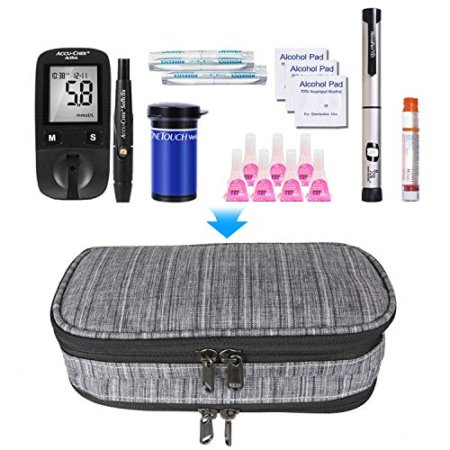 YOUSHARES Insulina Bolsa Para Viaje - Diabéticos Estuche Para Adrenalina y Otros Medicamentos y Plumas con 2 Bolsas de Gel, Doble Capa Gris