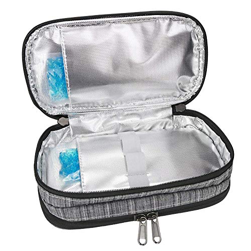 YOUSHARES Insulina Bolsa Para Viaje - Diabéticos Estuche Para Adrenalina y Otros Medicamentos y Plumas con 2 Bolsas de Gel, Doble Capa Gris