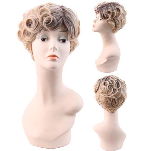 YPFYG Las Pelucas De Las Mujeres Forman El Pelo Rizado Corto Castaño Claro Natural Pelucas Resistentes Al Calor De Seda De Alta Temperatura