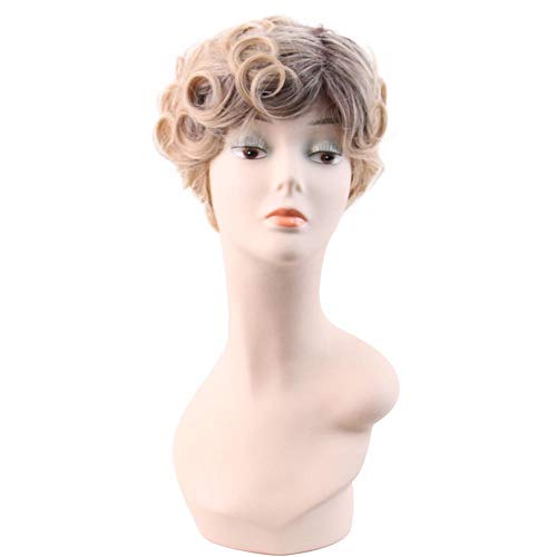 YPFYG Las Pelucas De Las Mujeres Forman El Pelo Rizado Corto Castaño Claro Natural Pelucas Resistentes Al Calor De Seda De Alta Temperatura