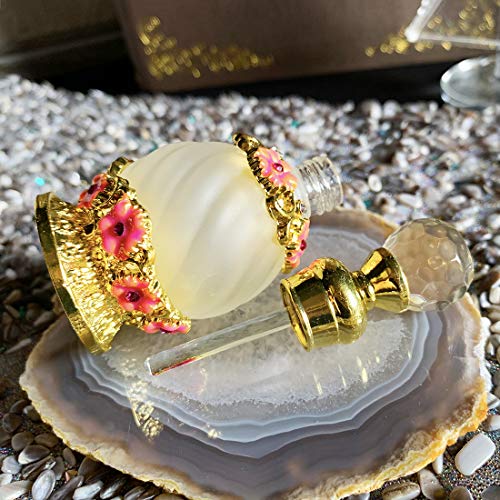 YU FENG - Frasco de perfume redondo vacía (15 ml), diseño de flores antiguas