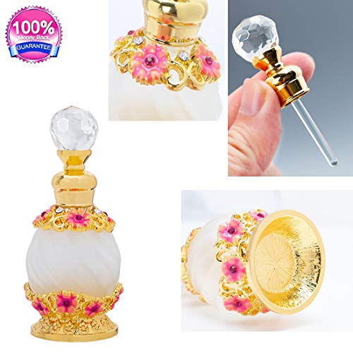 YU FENG - Frasco de perfume redondo vacía (15 ml), diseño de flores antiguas