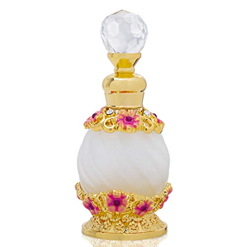 YU FENG - Frasco de perfume redondo vacía (15 ml), diseño de flores antiguas