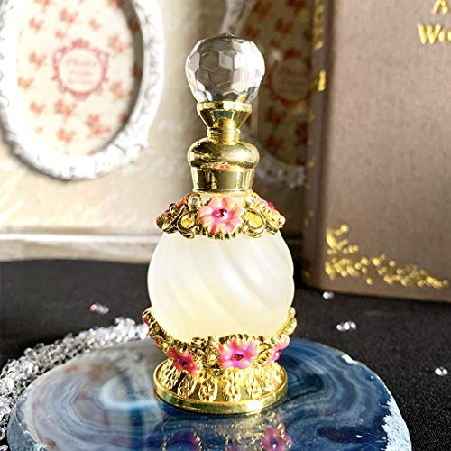 YU FENG - Frasco de perfume redondo vacía (15 ml), diseño de flores antiguas