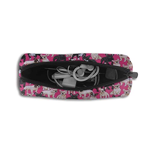 Yuanmeiju French Bulldogs Dogs Pets Puppy Estuche Large Capacity Pen Bag Zipper Makeup Bag Travel Sunglasses Holder Stationery Bag for School Office