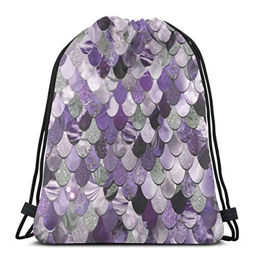 Yuanmeiju Mermaid Purple and Silver 3D Print Drawstring Backpack Rucksack Shoulder Bags Bolsa de Gimnasio For Adult 17"X14"