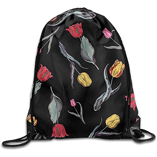 Yuanmeiju Travel Sackpack,Shopping Shoulder Bag,Gym Drawstring Backpack,Lightweight Bolsa de cordón para Dibujar,Tulips Floral Pattern Yoga Rucksack,String Storage Bag,Sport Cinch Pack