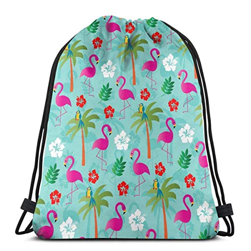 Yuanmeiju Tropical Flamingo Palm Tree Bolsa con cordón Gym Dance Bag Backpack for Hiking Beach Travel Bags 36 x 43cm/14.2 x 16.9 Inch