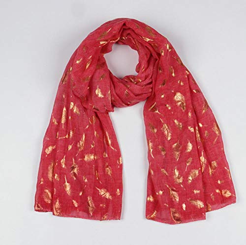 YUAYUAYUA Bufanda De Dama Al Aire Libre,Bufanda De Plumas Estampadas De Bronce Teñido Bufanda De Algodón Y Lino De Decoración De Viaje Damas-C