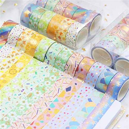 YUBBAEX Washi Tape Set cinta adhesiva decorativa Washi Glitter Adhesivo de Cinta Decorativa para DIY Crafts Scrapbooking (Lámina de oro 15MM de ancho 12 Rollo)