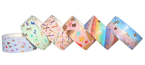 YUBBAEX Washi Tape Set cinta adhesiva decorativa Washi Glitter Adhesivo de Cinta Decorativa para DIY Crafts Scrapbooking (Lámina de oro 15MM de ancho 12 Rollo)