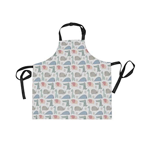YUDILINSA Delantal Personalizado, nuevos Delantales creativos Delantal de Calidad Profesional,Rinoceronte Cocodrilo Y Elefante con Globos Festivos Jungle Party Animals