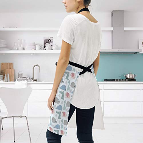 YUDILINSA Delantal Personalizado, nuevos Delantales creativos Delantal de Calidad Profesional,Rinoceronte Cocodrilo Y Elefante con Globos Festivos Jungle Party Animals