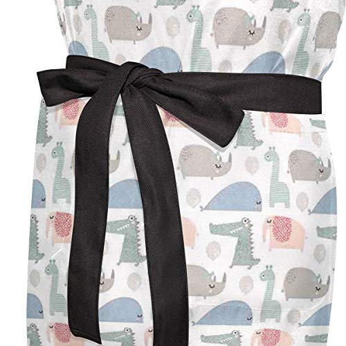 YUDILINSA Delantal Personalizado, nuevos Delantales creativos Delantal de Calidad Profesional,Rinoceronte Cocodrilo Y Elefante con Globos Festivos Jungle Party Animals