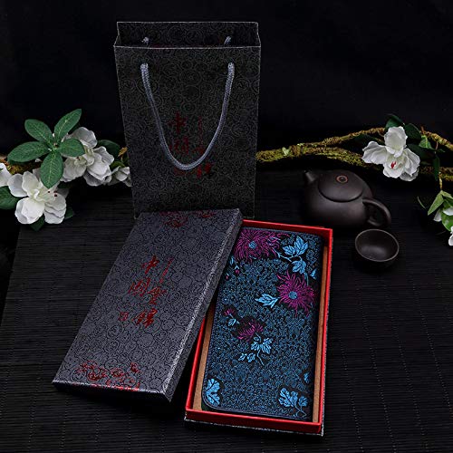 Yunjin Estilo Chino Bordado Artesanías Damas Bolsos Cartera Caja De Regalo Cártamo Azul