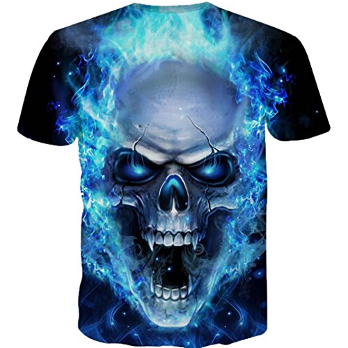 Yvelands Skull 3D Printed Tees Shirt Moda Guapo de los Hombres Divertido Casual O-Cuello Slim T-Shirts Blusa de Manga Corta Tops Vacaciones de Verano de la Playa, Liquidación (Azul, XXXL)