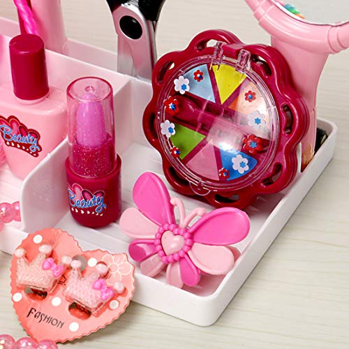 YVSoo 31Pcs Maletín Maquillaje Niñas, Maquillaje Peluqueria Juguete Set de Cosmética y Joyería Juego para Infantil Niños