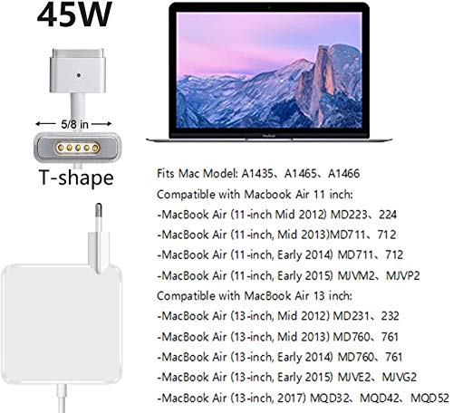 Ywcking - Cargador magnético para Mac Book Air, 45 W, compatible con Mac Air 11 y 13 pulgadas, mediados de 2012, 2013, 2014, 2015, 2017, modelos A1465 A1466