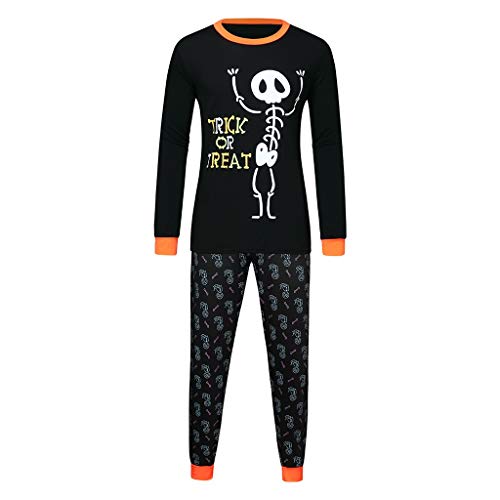 YWLINK Conjunto De Pijama Familiar Camiseta De Manga Larga con Estampado De Esqueleto Arriba+Pantalones Juegos De rol De Halloween Pijama De Fiesta Mezclas De AlgodóN Pijama De Hombre(Negro,S)