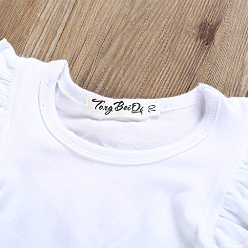 YWLINK Lindo 3PC Ropa De Bebe Verano Mezcla De Algodon De Manga Voladora Color SóLido Traje De Mameluco+Vestido De Chaleco De La Honda Impresa+Conjunto De Diadema Playa(Blanco,6-12 meses/80)