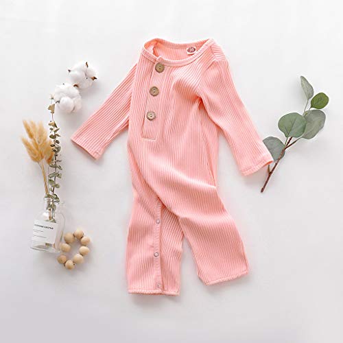 YWLINK Mono Bebé OtoñO E Invierno BotóN De Color SóLido De Manga Larga Mameluco Mezcla De AlgodóN Ocio Y Confort Pijama Regalo De Bautizo Infantil 3-18 Meses(Rosado,0-3 meses/70)