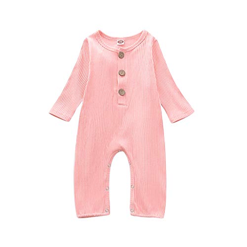 YWLINK Mono Bebé OtoñO E Invierno BotóN De Color SóLido De Manga Larga Mameluco Mezcla De AlgodóN Ocio Y Confort Pijama Regalo De Bautizo Infantil 3-18 Meses(Rosado,0-3 meses/70)