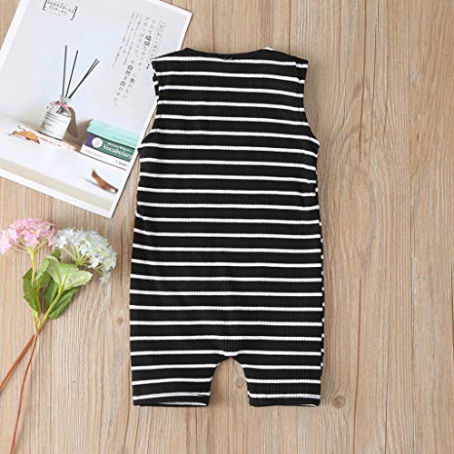 YWLINK Mono NiñO Bebé NiñA Mezcla De AlgodóN Traje De Escalada Casual con Estampado De Rayas Sin Mangas Mameluco Suave Y CóModo Pijama FáCil De Poner Y Quitar Petos Ropa De Bebe(Negro,12-18 Meses)