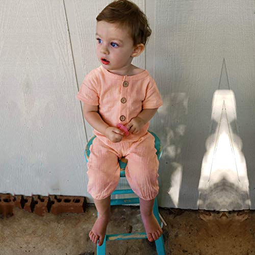 YWLINK Mono ReciéN Nacido Manga Corta De Verano Mono De Mameluco Plisado Color Liso Mezcla De AlgodóN Ocio Y Confort Vestido De Fiesta Primer Regalo De CumpleañOs Retro Ropa(Rosado,3-6 meses/70)