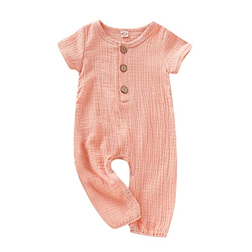 YWLINK Mono ReciéN Nacido Manga Corta De Verano Mono De Mameluco Plisado Color Liso Mezcla De AlgodóN Ocio Y Confort Vestido De Fiesta Primer Regalo De CumpleañOs Retro Ropa(Rosado,3-6 meses/70)