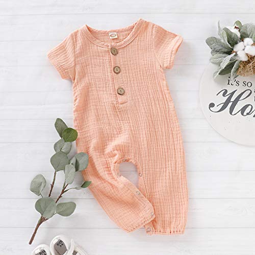 YWLINK Mono ReciéN Nacido Manga Corta De Verano Mono De Mameluco Plisado Color Liso Mezcla De AlgodóN Ocio Y Confort Vestido De Fiesta Primer Regalo De CumpleañOs Retro Ropa(Rosado,3-6 meses/70)