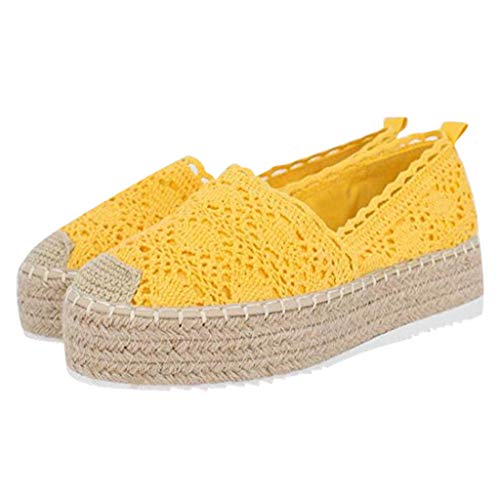 YWLINK Plataforma Hueca para Mujer Zapatos Casuales Color SóLido Transpirable CuñA Alpargatas Antideslizante CóModo Zapatos Romanos Bohemia TamañO Grande Fiesta Deportes Al Aire Libre(Amarillo,40EU)
