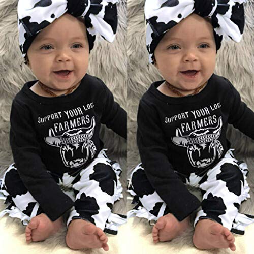 YWLINK ReciéN Nacido Bebé NiñA NiñO 3PC Traje Manga Larga Vaca Camiseta Arriba+Pantalones Manchados+Banda De Pelo Lindo Mono Moda Casual Pijamas Bautizo Bebe Regalo Ropa(Negro,6-12 meses/80)