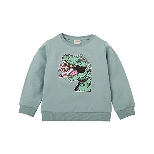 YWLINK Sudadera De Manga Larga NiñO NiñA OtoñO Letra De Dinosaurio De Dibujos Animados Camiseta Arriba Lindo Cardigan Al Aire Libre Ropa Casual Mezcla De AlgodóN Ropa Deportiva(Verde,5-6 años/130)