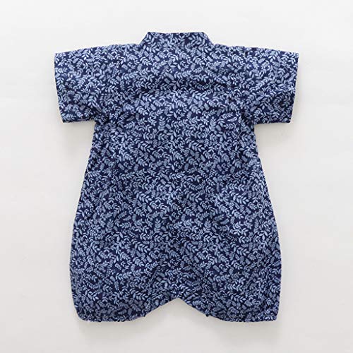 YWLINK Verano Mezcla De AlgodóN BebéS Mono Retro Encaje Estilo JaponéS Albornoz Ropa Plegable Kimono Onesies Traje De Rastreo CóModo FáCil De Poner Y Quitar (Azul,9-12 meses/90)