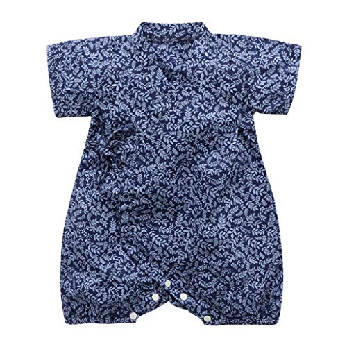 YWLINK Verano Mezcla De AlgodóN BebéS Mono Retro Encaje Estilo JaponéS Albornoz Ropa Plegable Kimono Onesies Traje De Rastreo CóModo FáCil De Poner Y Quitar (Azul,9-12 meses/90)
