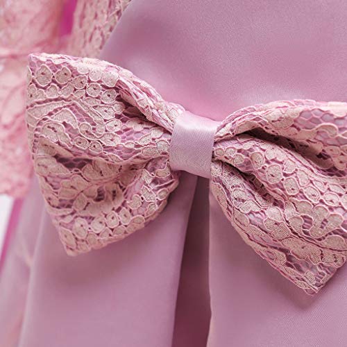 YWLINK Vestido De La Princesa del Arco De Encaje Vestido De Los NiñOs Fiesta De CumpleañOs Vestido De Novia Concurso De Belleza Manga Larga Moda Dulce Traje De Rendimiento(Rosado,5-6 años/140)