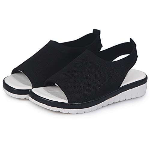 YWLINK Zapatos Mujer CuñA Moda TamañO Grande Transpirable con Malla Tejida Volando Zapatos Casuales Sandalias Fiesta En La Playa Antideslizante CóModo Regalo del DíA De Miembro(Negro,40EU)