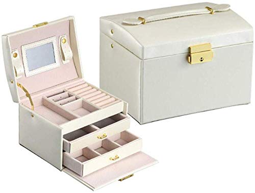 YYANG Joyero con Cerradura Y Espejo Regalo Organizador De Joyería De Viaje con Cerradura para Mujeres 17.5X14x13cm,White